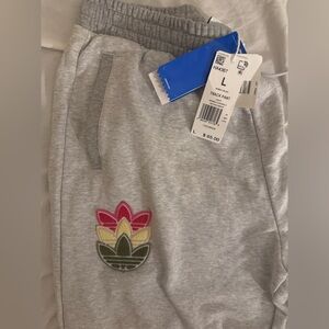 Adidas Gray Track Pants with Colorful Logo